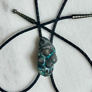 Vintage ~ Rare ~ Blue Malachite W/ Chrysocolla Cluster ~ Medium/Large Bolo Tie
